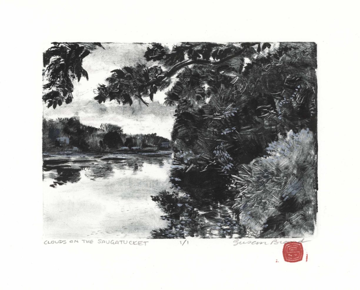 Clouds On The Saugatucket, 5x7 inches, monotype, Private Collection