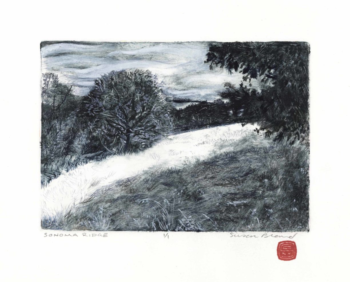 Sonoma Ridge, 5x7 inches, mixed media and monotype, Private Collection