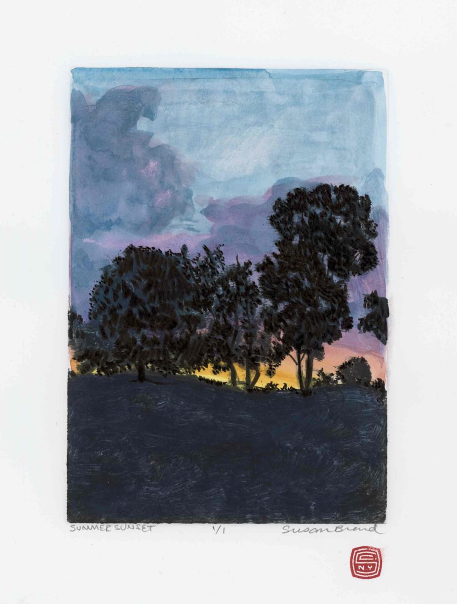 Summer Sunset, 5x7 inches, monotype and watercolor, Private Collection